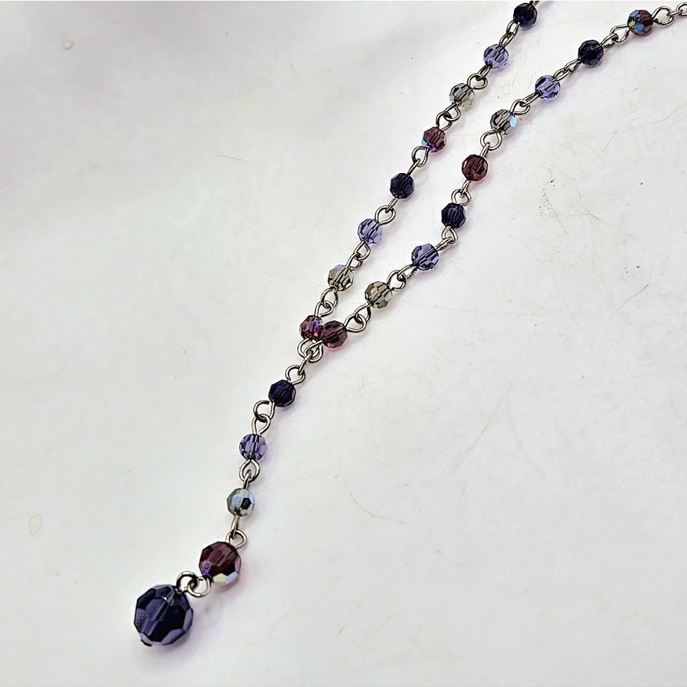 "5/$40" Shades Of Purple Crystal Bead Dainty Silvertone Y Adjustable Necklace
